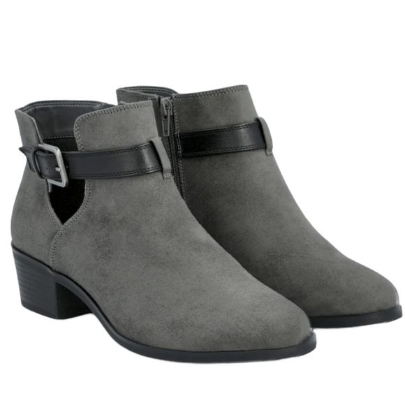 MARKET & SPRUCE • Dark Grey Odeya Suede Block Heel Buckle Bootie Shoes - Picture 2 of 7